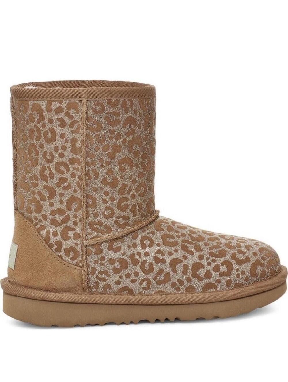 NEW Ugg Girls Classic ll Glitter Leopard Boots Chestnut Suede Fur size 5 - Picture 3 of 5